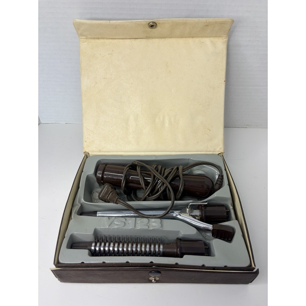 Vintage Vidal Sassoon VS123 Curling Iron Set Case Attachments Hair Styler Pro‎